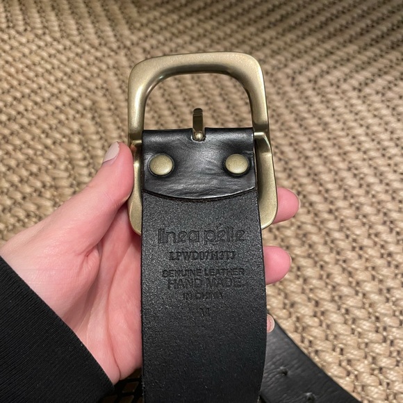 Linea Pelle Black Leather and Brass Belt - Picture 3 of 3